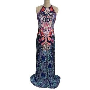 Mary Katrantzou Maxi Dress Size L Crane Floral Print Halter Neck Made in The UK